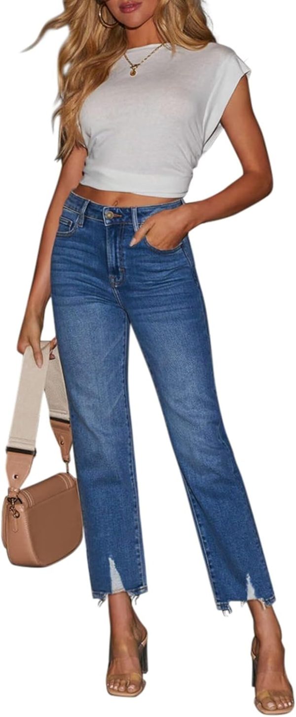 KDF Women's Cropped Straight Leg Jeans - High Waisted Jeans for Women 7/8 Length Denim Pants with Crop Hem - Image 25