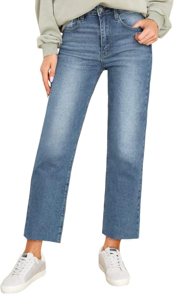 KDF Women's Cropped Straight Leg Jeans - High Waisted Jeans for Women 7/8 Length Denim Pants with Crop Hem - Image 27