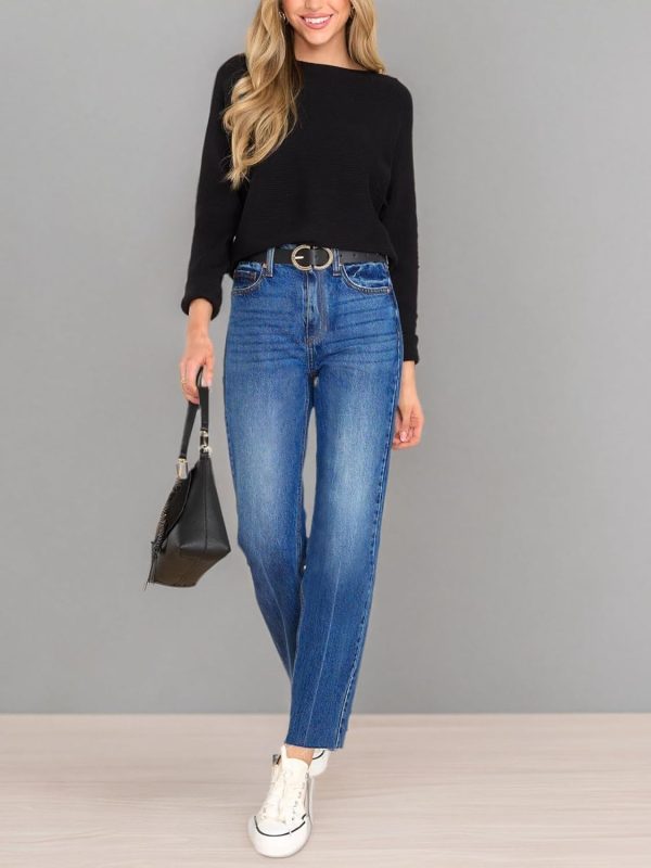 KDF Women's Cropped Straight Leg Jeans - High Waisted Jeans for Women 7/8 Length Denim Pants with Crop Hem - Image 31