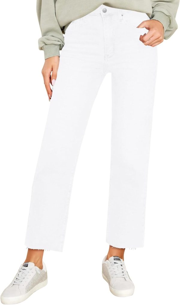 KDF Women's Cropped Straight Leg Jeans - High Waisted Jeans for Women 7/8 Length Denim Pants with Crop Hem - Image 33