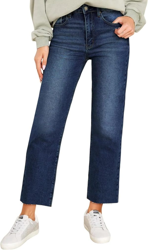 KDF Women's Cropped Straight Leg Jeans - High Waisted Jeans for Women 7/8 Length Denim Pants with Crop Hem - Image 38