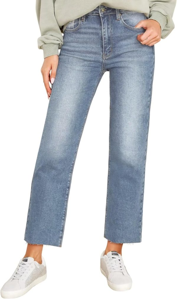 KDF Women's Cropped Straight Leg Jeans - High Waisted Jeans for Women 7/8 Length Denim Pants with Crop Hem - Image 43