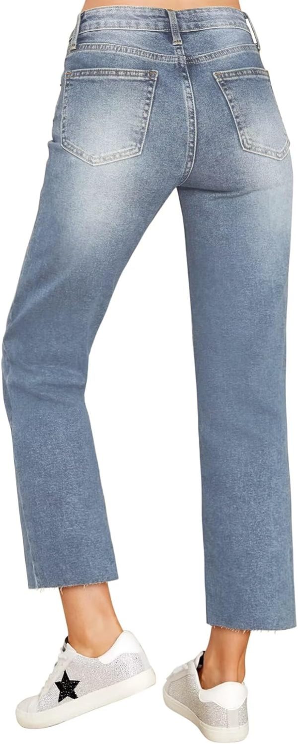 KDF Women's Cropped Straight Leg Jeans - High Waisted Jeans for Women 7/8 Length Denim Pants with Crop Hem - Image 44
