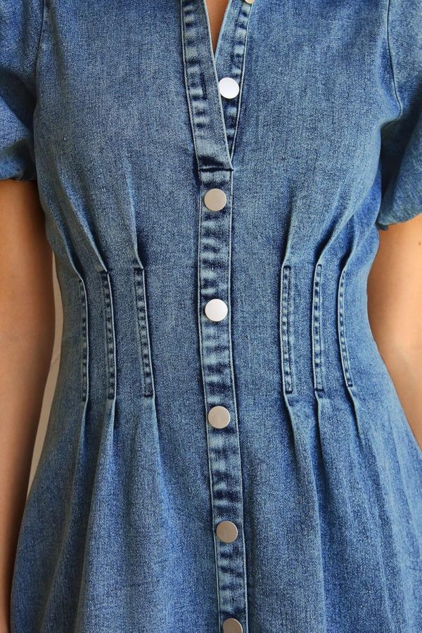 KDF Summer Denim Dress for Women Puff Sleeve Slim Fit Jean Dresses for Women 2025 Casual - Image 4