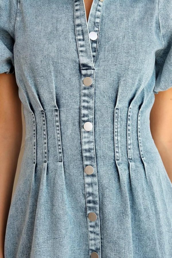 KDF Summer Denim Dress for Women Puff Sleeve Slim Fit Jean Dresses for Women 2025 Casual - Image 10