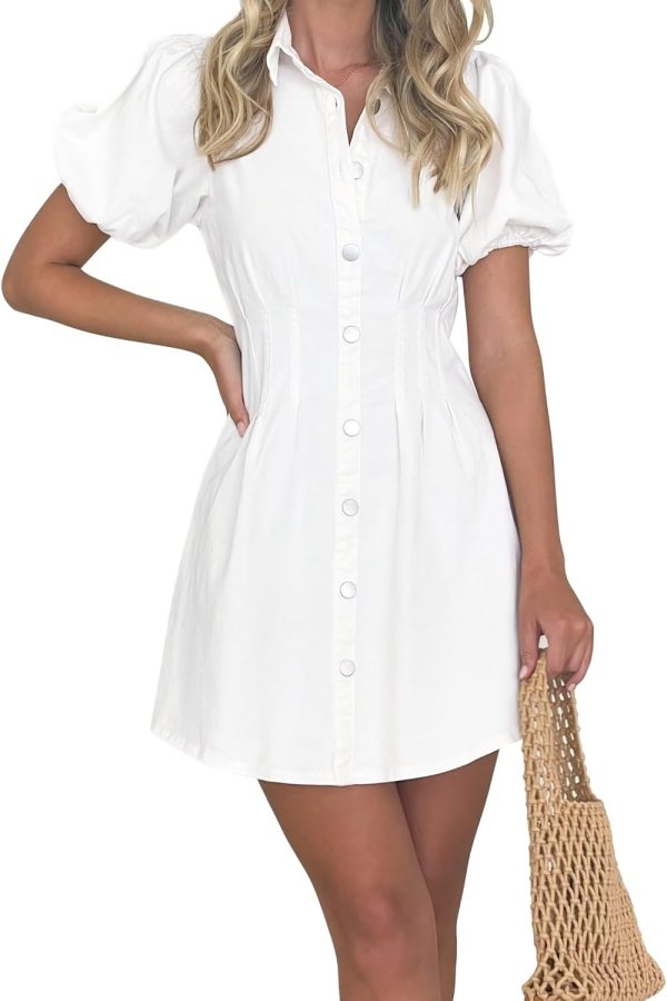 KDF Summer Denim Dress for Women Puff Sleeve Slim Fit Jean Dresses for Women 2025 Casual - Image 13