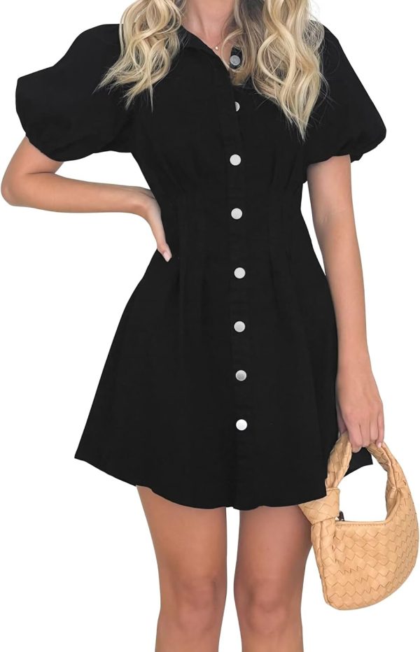 KDF Summer Denim Dress for Women Puff Sleeve Slim Fit Jean Dresses for Women 2025 Casual - Image 18