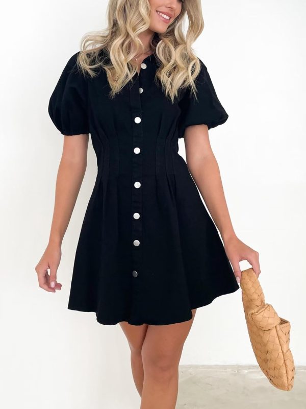KDF Summer Denim Dress for Women Puff Sleeve Slim Fit Jean Dresses for Women 2025 Casual - Image 20