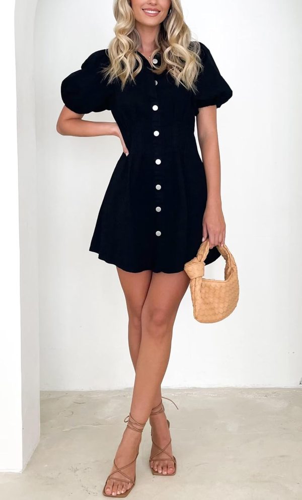 KDF Summer Denim Dress for Women Puff Sleeve Slim Fit Jean Dresses for Women 2025 Casual - Image 22