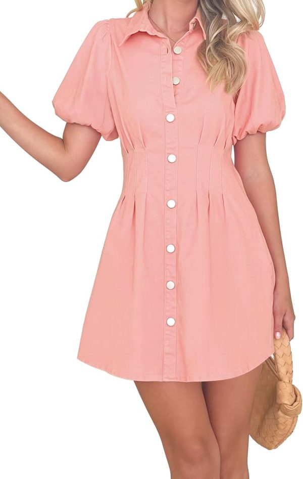 KDF Summer Denim Dress for Women Puff Sleeve Slim Fit Jean Dresses for Women 2025 Casual - Image 23