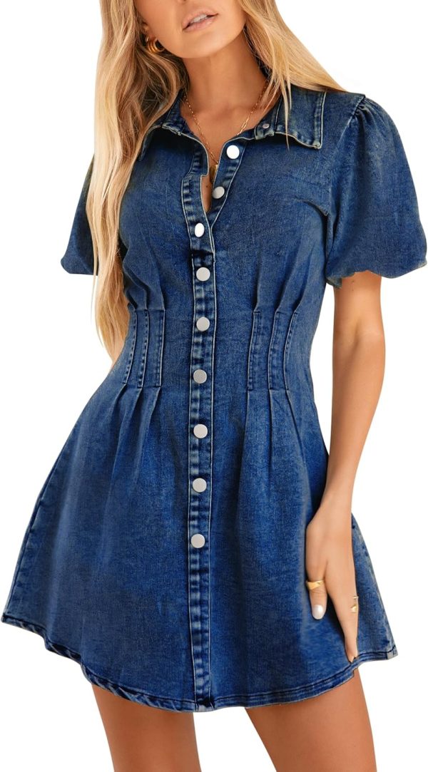 KDF Summer Denim Dress for Women Puff Sleeve Slim Fit Jean Dresses for Women 2025 Casual - Image 28