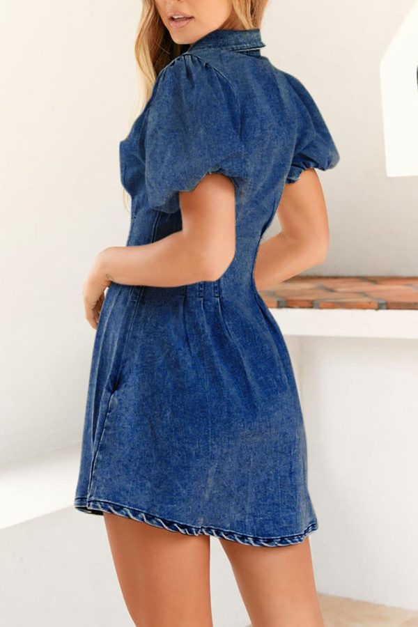 KDF Summer Denim Dress for Women Puff Sleeve Slim Fit Jean Dresses for Women 2025 Casual - Image 29