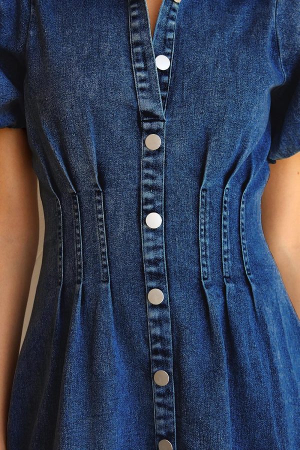 KDF Summer Denim Dress for Women Puff Sleeve Slim Fit Jean Dresses for Women 2025 Casual - Image 31