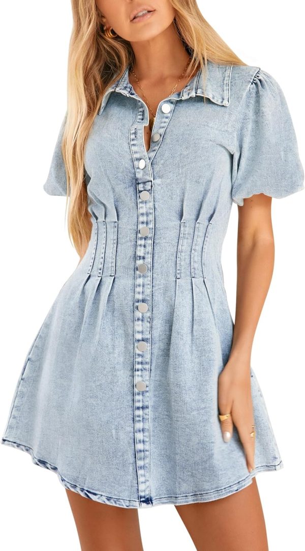 KDF Summer Denim Dress for Women Puff Sleeve Slim Fit Jean Dresses for Women 2025 Casual - Image 33
