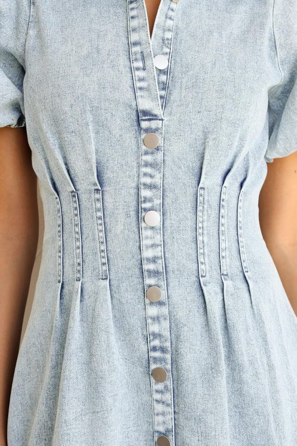 KDF Summer Denim Dress for Women Puff Sleeve Slim Fit Jean Dresses for Women 2025 Casual - Image 36