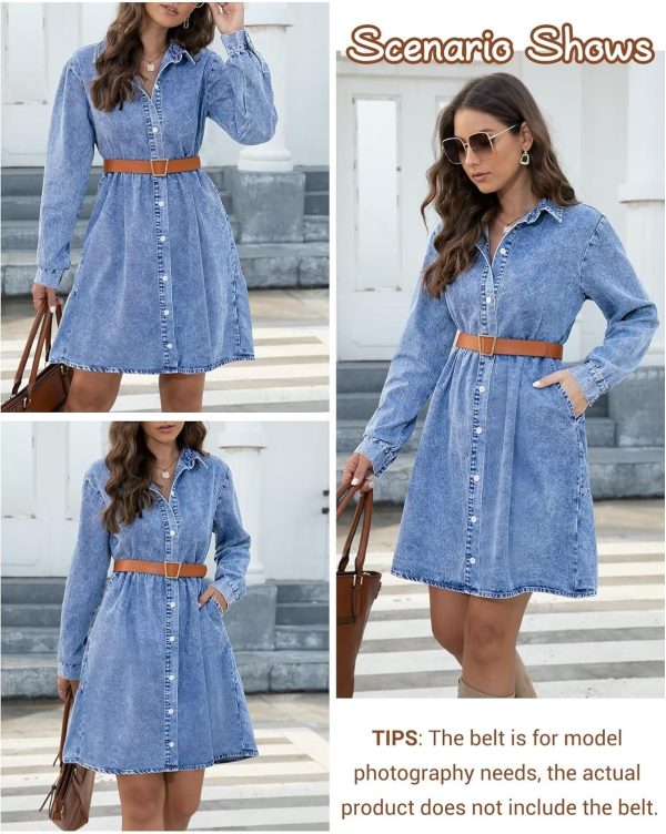 KDF Denim Dress for Women with Pockets Short Sleeve Babydoll Denim Shirt Dresses for Women 2025 - Image 21