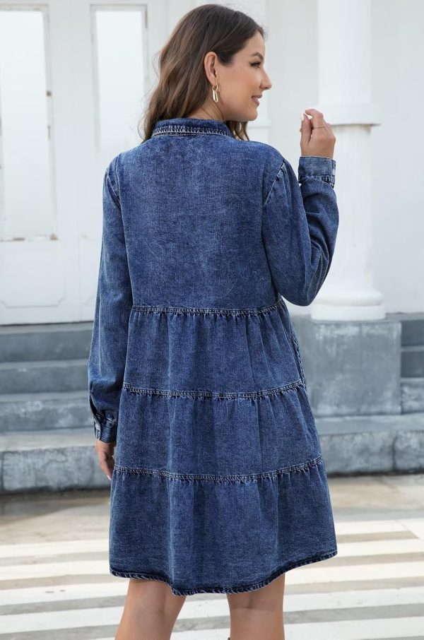 KDF Denim Dress for Women with Pockets Short Sleeve Babydoll Denim Shirt Dresses for Women 2025 - Image 42
