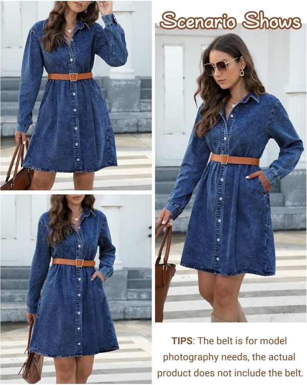 KDF Denim Dress for Women with Pockets Short Sleeve Babydoll Denim Shirt Dresses for Women 2025 - Image 44